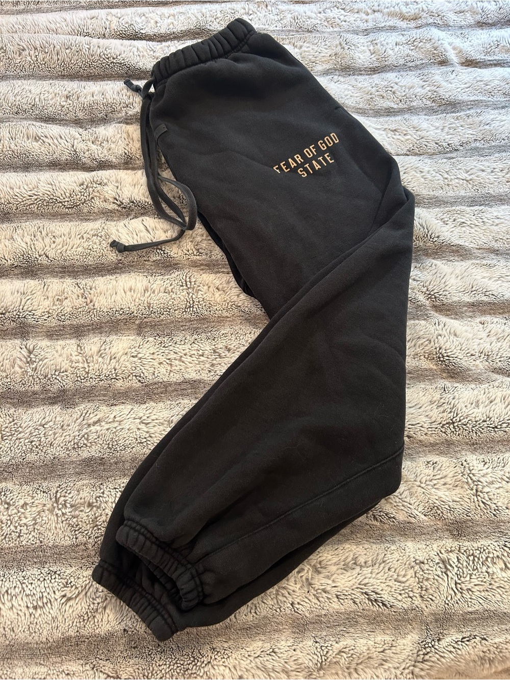 Fear of God Black Sweatpants with Gold Logo